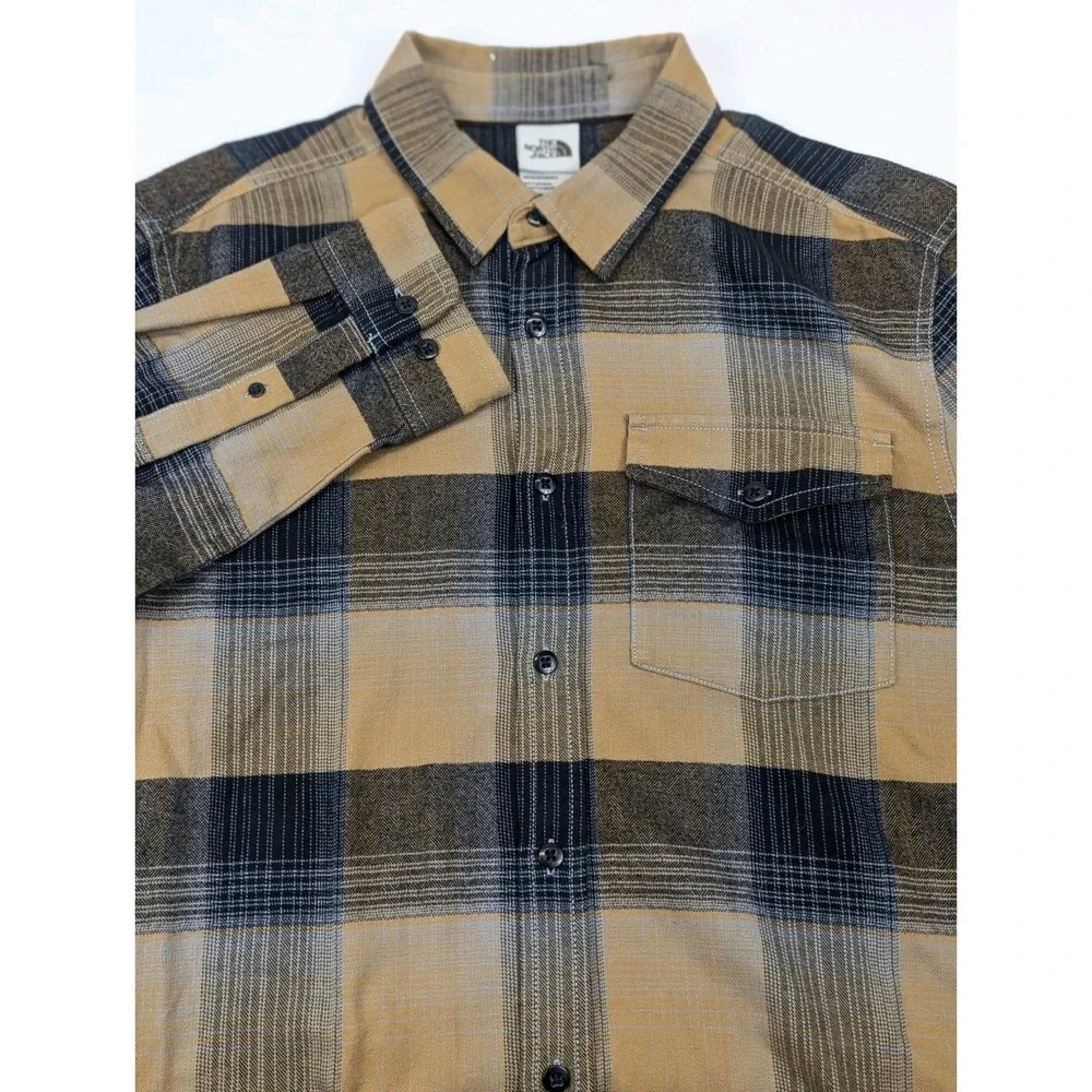 The North Face Flannel Shirt Mens LG Brown Black Plaid Lite Weight Stayside Y2K